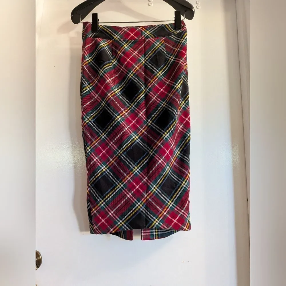 Free People Red Plaid Tartan Pencil Skirt